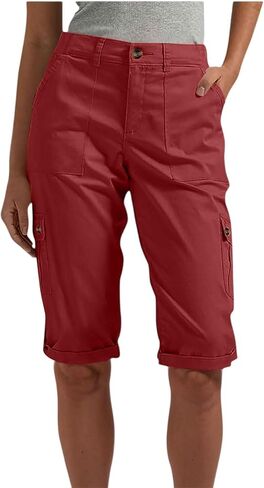 Linen Womens Cargo Pants Casual High Waisted Straight Leg Knee Length Shorts Beach Lounge Shorts with Pockets Streetwear Stretchy Lightweight Comfy Cargo Pants Solid Skinny Cute Outdoor Clothes 2025 in Kuwait