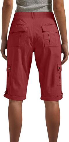 Linen Womens Cargo Pants Casual High Waisted Straight Leg Knee Length Shorts Beach Lounge Shorts with Pockets Streetwear Stretchy Lightweight Comfy Cargo Pants Solid Skinny Cute Outdoor Clothes 2025 in Kuwait