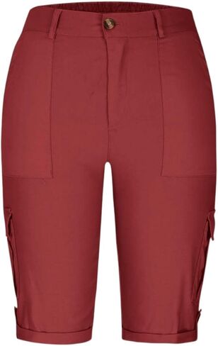 Linen Womens Cargo Pants Casual High Waisted Straight Leg Knee Length Shorts Beach Lounge Shorts with Pockets Streetwear Stretchy Lightweight Comfy Cargo Pants Solid Skinny Cute Outdoor Clothes 2025 in Kuwait