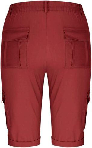 Linen Womens Cargo Pants Casual High Waisted Straight Leg Knee Length Shorts Beach Lounge Shorts with Pockets Streetwear Stretchy Lightweight Comfy Cargo Pants Solid Skinny Cute Outdoor Clothes 2025 in Kuwait