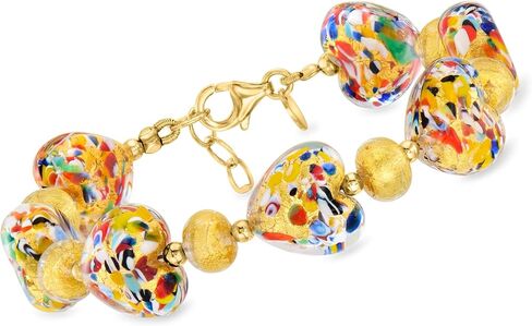 Ross-Simons Italian Multicolored Murano Glass Heart-Shaped Bead Bracelet With 18kt Gold Over Sterling. 7 inches in Saudi Arabia