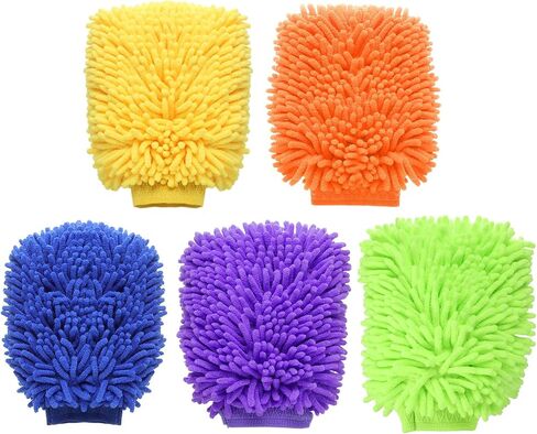 HARFINGTON 5pcs Chenille Microfiber Car Wash Mitts 9" x 5.5" Scratch Free Wash Gloves Absorbent Double Sided Plush Cleaning Drying Mitts for Car Washing Home Clean 5 Colors Mitts in Saudi Arabia