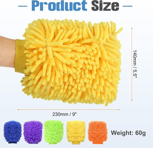 HARFINGTON 5pcs Chenille Microfiber Car Wash Mitts 9" x 5.5" Scratch Free Wash Gloves Absorbent Double Sided Plush Cleaning Drying Mitts for Car Washing Home Clean 5 Colors Mitts in Saudi Arabia