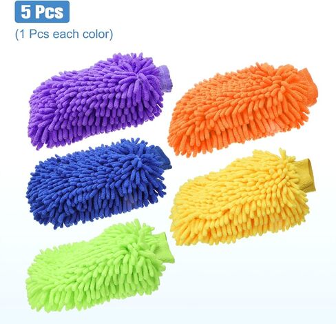 HARFINGTON 5pcs Chenille Microfiber Car Wash Mitts 9" x 5.5" Scratch Free Wash Gloves Absorbent Double Sided Plush Cleaning Drying Mitts for Car Washing Home Clean 5 Colors Mitts in Saudi Arabia
