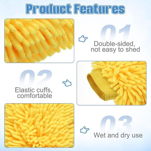 HARFINGTON 5pcs Chenille Microfiber Car Wash Mitts 9" x 5.5" Scratch Free Wash Gloves Absorbent Double Sided Plush Cleaning Drying Mitts for Car Washing Home Clean 5 Colors Mitts in Saudi Arabia
