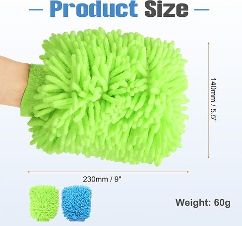 HARFINGTON 4pcs Chenille Microfiber Car Wash Mitts 9" x 5.5" Scratch Free Wash Gloves Absorbent Double Sided Plush Cleaning Drying Mitts for Car Washing Home Clean Blue Lime Green in Saudi Arabia