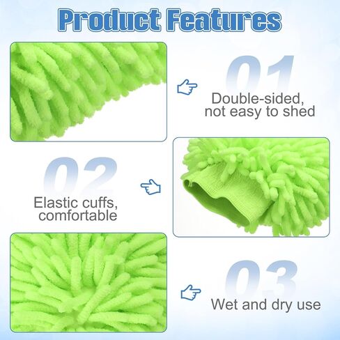 HARFINGTON 4pcs Chenille Microfiber Car Wash Mitts 9" x 5.5" Scratch Free Wash Gloves Absorbent Double Sided Plush Cleaning Drying Mitts for Car Washing Home Clean Blue Lime Green in Saudi Arabia