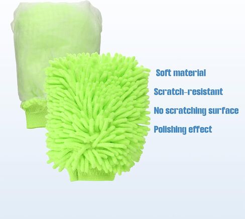 HARFINGTON 4pcs Chenille Microfiber Car Wash Mitts 9" x 5.5" Scratch Free Wash Gloves Absorbent Double Sided Plush Cleaning Drying Mitts for Car Washing Home Clean Blue Lime Green in Saudi Arabia