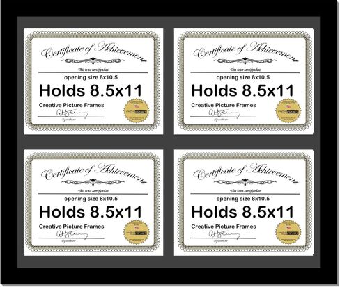 Creative Picture Frames 8511-20X24Bk-B Black Horizontal 8.5X11 Diploma Frame With 4 Opening Black Mat, Holds 4 8.5X11 Inch Documents With Wall Hanger in Saudi Arabia