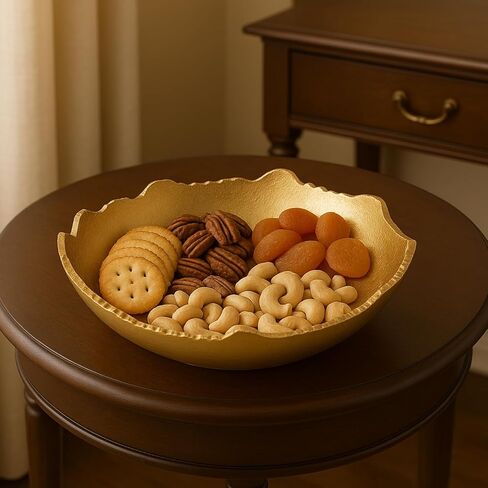 Decorative Gold Moon Decorative Metal Torn Hammered Asymmetrical Centerpiece Bowl with Pointed Edges, 10.2in Catch All, Golden Stainless Steel Metal & Brass, Accent Basket Fruit, Potpourri, Jewelry in Saudi Arabia
