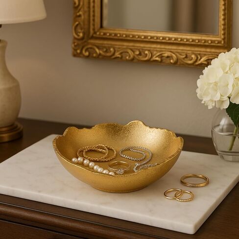 Decorative Gold Moon Decorative Metal Torn Hammered Asymmetrical Centerpiece Bowl with Pointed Edges, 10.2in Catch All, Golden Stainless Steel Metal & Brass, Accent Basket Fruit, Potpourri, Jewelry in Saudi Arabia