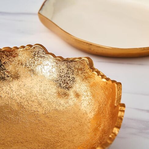 Decorative Gold Moon Decorative Metal Torn Hammered Asymmetrical Centerpiece Bowl with Pointed Edges, 10.2in Catch All, Golden Stainless Steel Metal & Brass, Accent Basket Fruit, Potpourri, Jewelry in Saudi Arabia