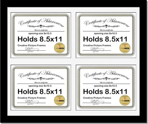 Creative Picture Frames 8511-20X24Bk-B Black Horizontal 8.5X11 Diploma Frame With 4 Opening Black Mat, Holds 4 8.5X11 Inch Documents With Wall Hanger in Saudi Arabia