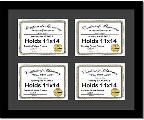 Creative Picture Frames 8511-20X24Bk-B Black Horizontal 8.5X11 Diploma Frame With 4 Opening Black Mat, Holds 4 8.5X11 Inch Documents With Wall Hanger in Saudi Arabia