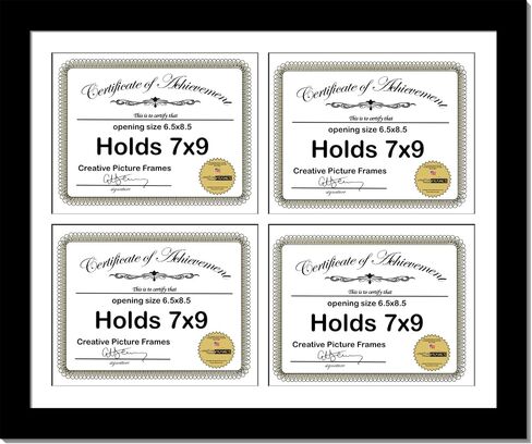 Creative Picture Frames 8511-20X24Bk-B Black Horizontal 8.5X11 Diploma Frame With 4 Opening Black Mat, Holds 4 8.5X11 Inch Documents With Wall Hanger in Saudi Arabia