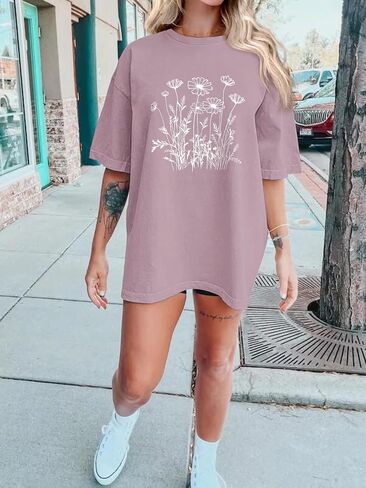 Oversized Tshirts for Women Flower Graphic Tees Short Sleeve Shirts 2025 Summer Casual Loose Fit Beach Tops in Saudi Arabia