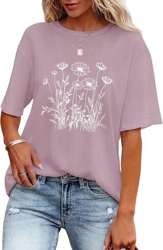 Oversized Tshirts for Women Flower Graphic Tees Short Sleeve Shirts 2025 Summer Casual Loose Fit Beach Tops in Saudi Arabia