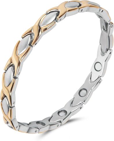 Magnetic Bracelet for Women for Arthritis, Stainless Steel Bracelets with 3500 Gauss Magnet, Jewelry with Adjustable Tools (B(Silver to Gold)) in Kuwait