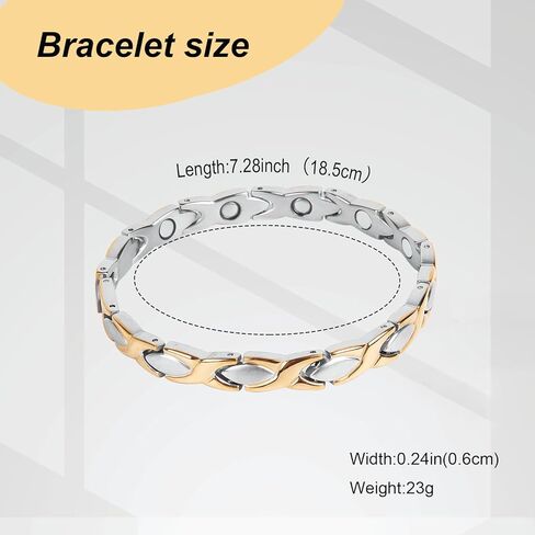 Magnetic Bracelet for Women for Arthritis, Stainless Steel Bracelets with 3500 Gauss Magnet, Jewelry with Adjustable Tools (B(Silver to Gold)) in Kuwait