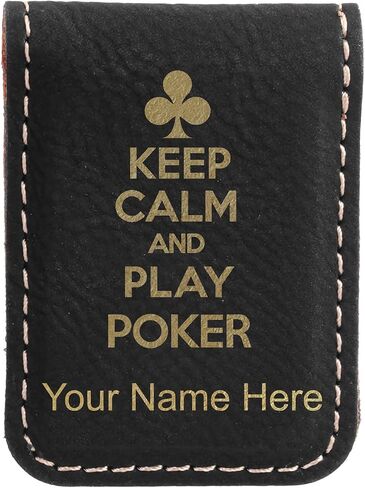 LaserGram Slim Magnetic Money Clip, Keep Calm and Play Poker, Personalized Engraving Included (Black with Silver) in Saudi Arabia