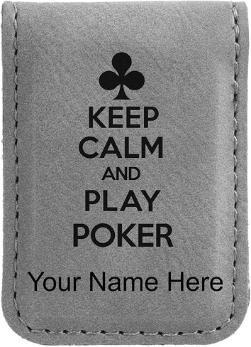 LaserGram Slim Magnetic Money Clip, Keep Calm and Play Poker, Personalized Engraving Included (Black with Silver) in Saudi Arabia