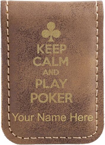 LaserGram Slim Magnetic Money Clip, Keep Calm and Play Poker, Personalized Engraving Included (Black with Silver) in Saudi Arabia