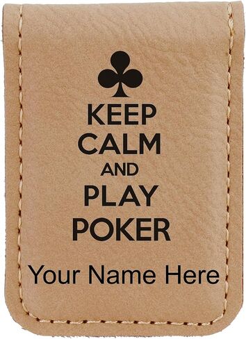 LaserGram Slim Magnetic Money Clip, Keep Calm and Play Poker, Personalized Engraving Included (Black with Silver) in Saudi Arabia