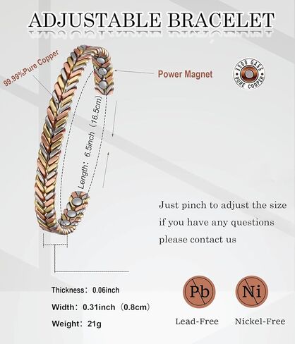 Magnetic Copper Bracelet for Women for Arthritis, Pure Copper Adjustable Bracelets with 3500 Gauss Magnet ((C008SGR)) in Saudi Arabia
