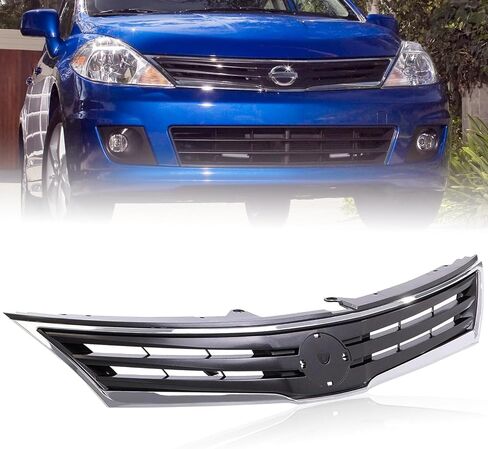 CarPartsDepot Grille Compatible With Nissan Versa 2007-2009 Sedan Hatchback Front Dark Gray Grill Assembly And Insert With Chrome Moulding in Saudi Arabia