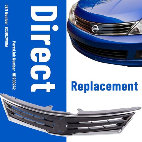 CarPartsDepot Grille Compatible With Nissan Versa 2007-2009 Sedan Hatchback Front Dark Gray Grill Assembly And Insert With Chrome Moulding in Saudi Arabia