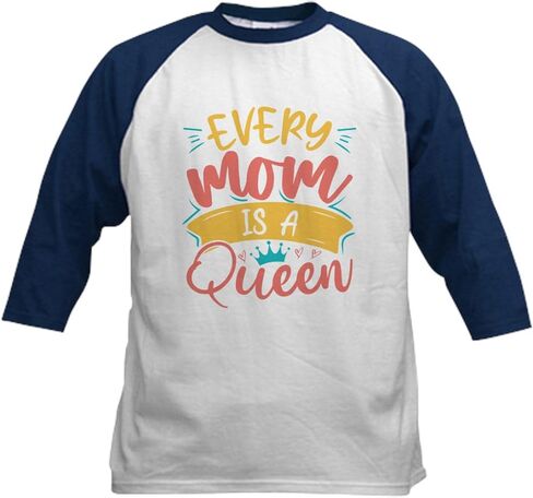 CafePress Every Mom is A Queen Kids Baseball T Shirt Kids Cotton Baseball Jersey, 3/4 Raglan Sleeve Shirt in Saudi Arabia