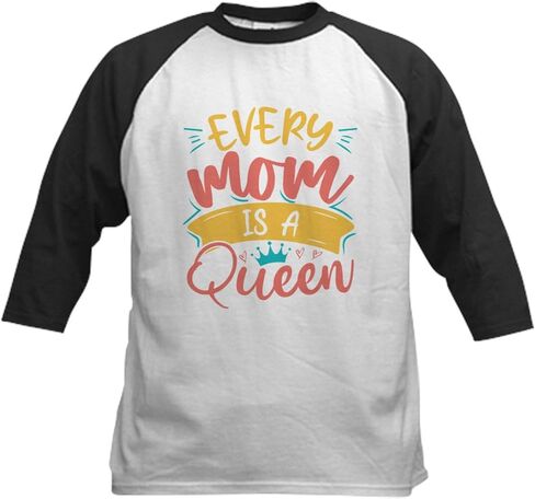 CafePress Every Mom is A Queen Kids Baseball T Shirt Kids Cotton Baseball Jersey, 3/4 Raglan Sleeve Shirt in Saudi Arabia
