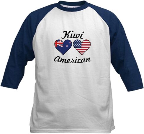 Cafepress Kiwi American Flag Hearts Baseball Jersey Kids Cotton Baseball Jersey ، 3/4 Raglan Sleeve Shirt in Saudi Arabia