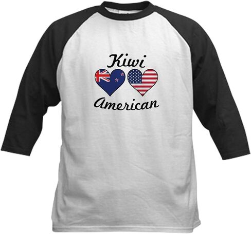 CafePress Kiwi American Flag Hearts Baseball Jersey Kids Cotton Baseball Jersey, 3/4 Raglan Sleeve Shirt in Saudi Arabia