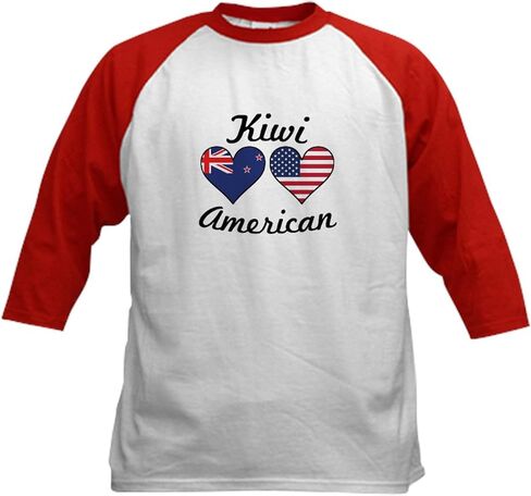 CafePress Kiwi American Flag Hearts Baseball Jersey Kids Cotton Baseball Jersey, 3/4 Raglan Sleeve Shirt in Saudi Arabia