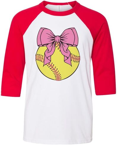 لعبة Softball Pink Bow Kids ثلاثة أرباع راجلان قميص البيسبول شيرت الشباب in Kuwait