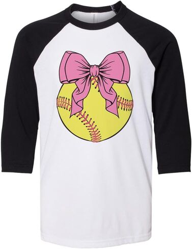 لعبة Softball Pink Bow Kids ثلاثة أرباع راجلان قميص البيسبول شيرت الشباب in Saudi Arabia