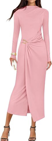 ZESICA Women's 2025 Fall Long Sleeve Bodycon Dress Mock Neck Wedding Guest Cocktail Party Long Midi Dresses in Kuwait