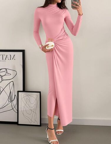 ZESICA Women's 2025 Fall Long Sleeve Bodycon Dress Mock Neck Wedding Guest Cocktail Party Long Midi Dresses in Kuwait