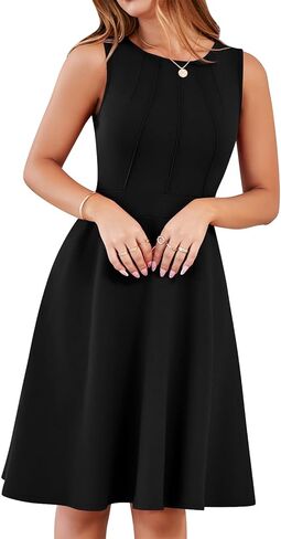 YATHON Fit and Flare Cocktail Dress A-Line Pleated Knee Length Stretchy Semi Formal Dresses for Women with Pockets in Saudi Arabia