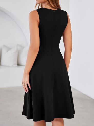 YATHON Fit and Flare Cocktail Dress A-Line Pleated Knee Length Stretchy Semi Formal Dresses for Women with Pockets in Saudi Arabia