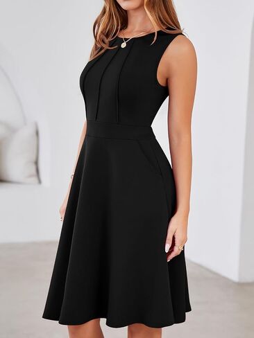 YATHON Fit and Flare Cocktail Dress A-Line Pleated Knee Length Stretchy Semi Formal Dresses for Women with Pockets in Saudi Arabia