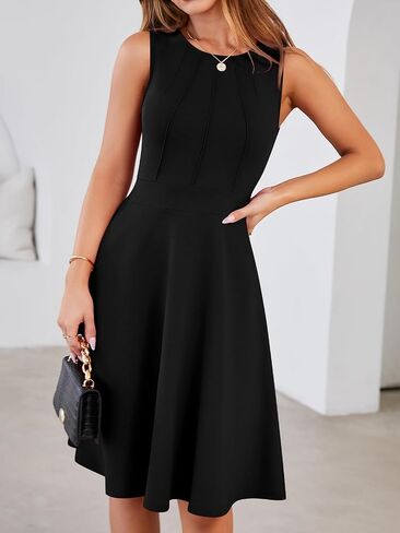 YATHON Fit and Flare Cocktail Dress A-Line Pleated Knee Length Stretchy Semi Formal Dresses for Women with Pockets in Saudi Arabia