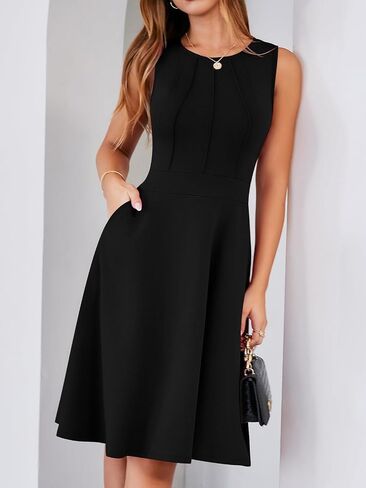 YATHON Fit and Flare Cocktail Dress A-Line Pleated Knee Length Stretchy Semi Formal Dresses for Women with Pockets in Saudi Arabia