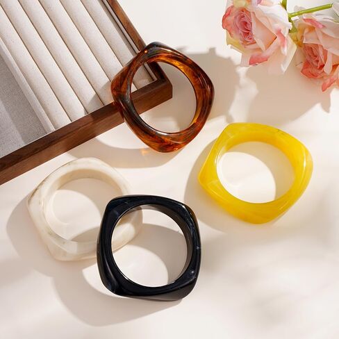 4pcs/3pcs أساور أساور مكتنزة للنساء ، أساور راتنجات أكريليك مربعة ملونة أساور هندسية واسعة معصميات غير منتظمة لمجموعة المجوهرات in Kuwait