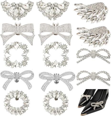 14 Pcs Rhinestone Bow Shoe Clips Shoe Buckle Classic Decorative Bow Clips For Shoes Elegant Removable Shoe Charms For Women Shoes Accessories For Women Clip On Wedding Shoe Jewelry Embellishments in Saudi Arabia