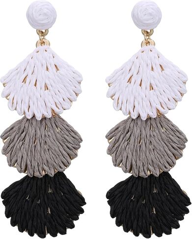 Raffia Shell Earrings for Women, Summer Beach Vacation Jewelry, Lightweight Handmade Dangle Earrings in Saudi Arabia