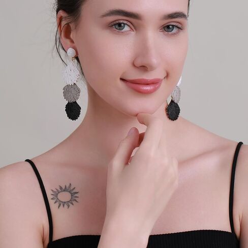 Raffia Shell Earrings for Women, Summer Beach Vacation Jewelry, Lightweight Handmade Dangle Earrings in Saudi Arabia