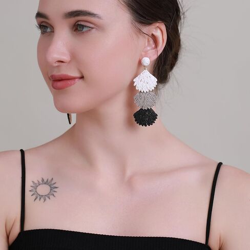 Raffia Shell Earrings for Women, Summer Beach Vacation Jewelry, Lightweight Handmade Dangle Earrings in Saudi Arabia