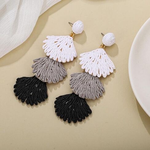 Raffia Shell Earrings for Women, Summer Beach Vacation Jewelry, Lightweight Handmade Dangle Earrings in Saudi Arabia